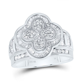 10K White Gold Diamond Fashion Clover Ring 1 Cttw - Splendid Jewellery