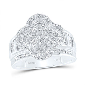 10K White Gold Diamond Fashion Clover Ring 1 Cttw - Splendid Jewellery