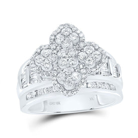 10K White Gold Diamond Fashion Clover Ring 1 Cttw - Splendid Jewellery
