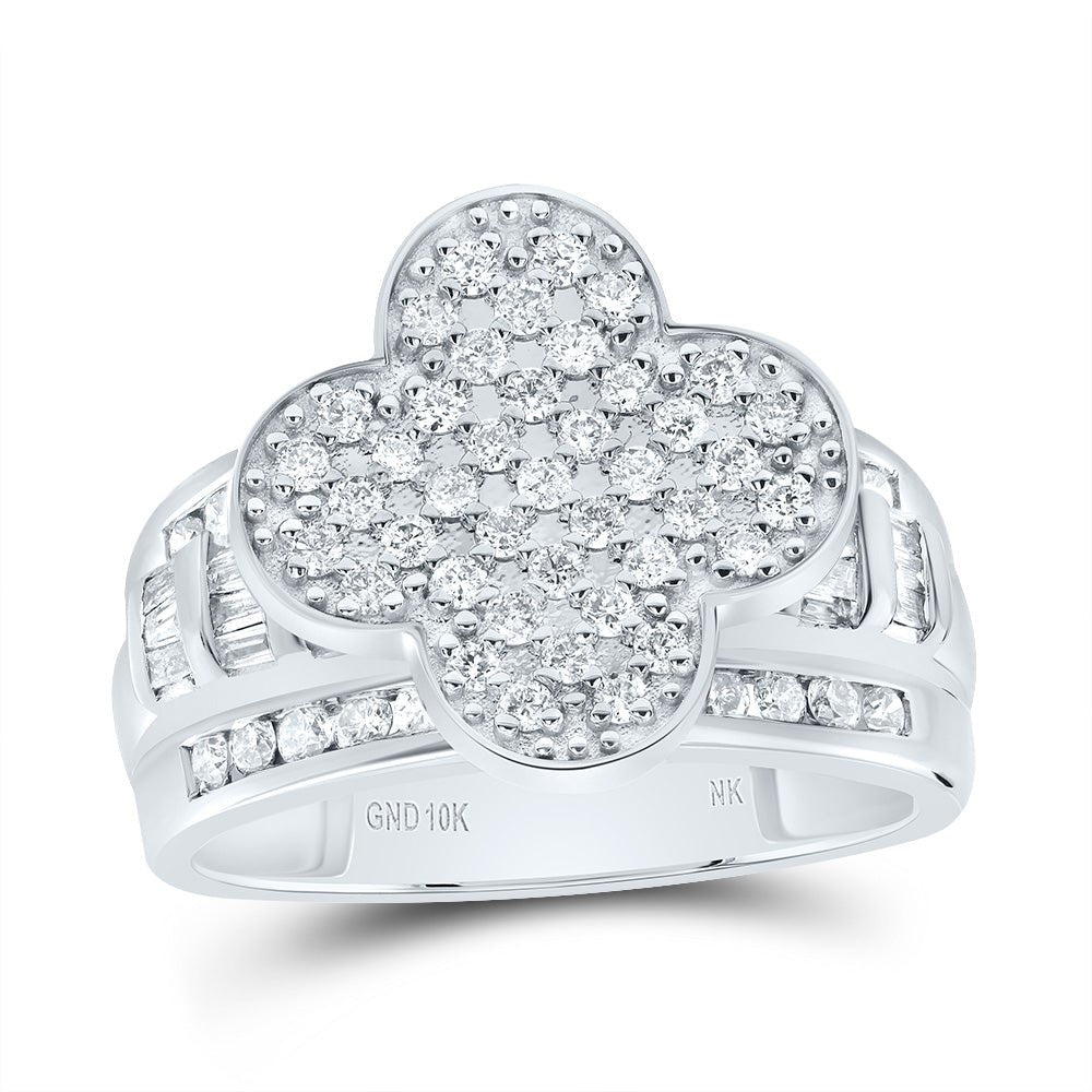 10K White Gold Diamond Fashion Clover Ring 1 Cttw - Splendid Jewellery