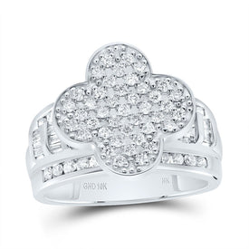 10K White Gold Diamond Fashion Clover Ring 1 Cttw - Splendid Jewellery