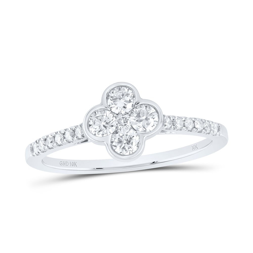 10K White Gold Diamond Fashion Clover Women's Ring 1/2 Cttw - Splendid Jewellery