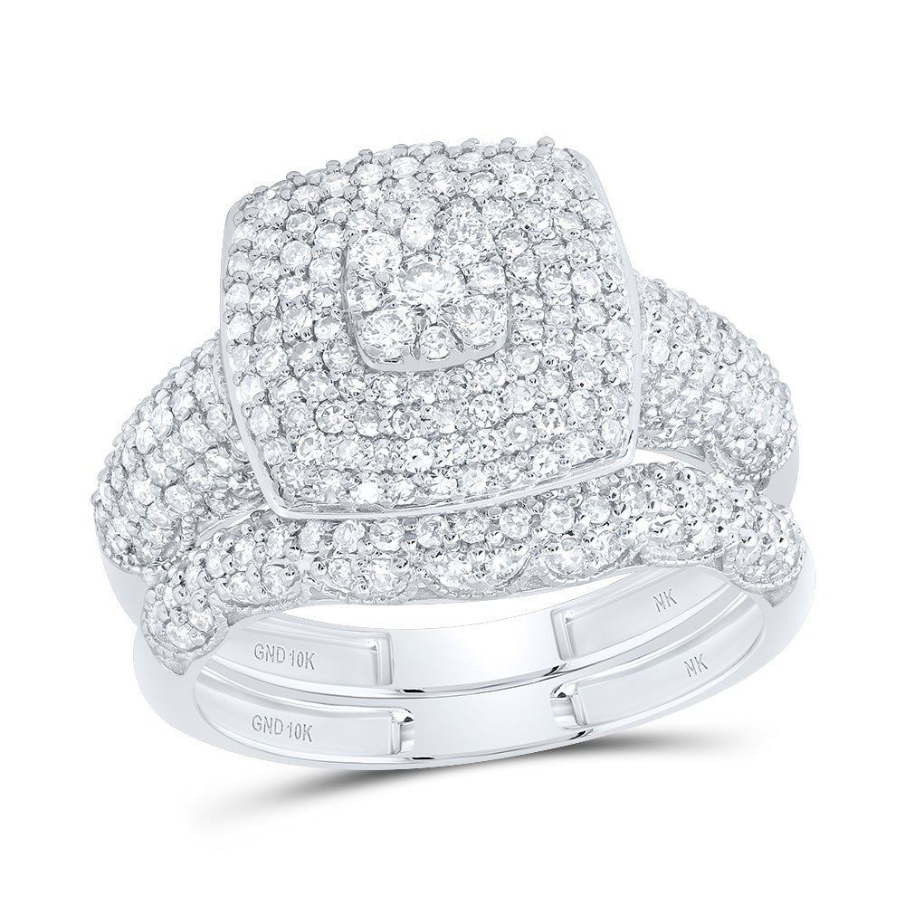 10K White Gold Diamond Fashion Cushion Bridal Set 1 1/5 Cttw - Splendid Jewellery