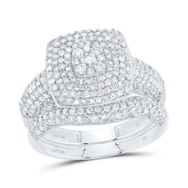 10K White Gold Diamond Fashion Cushion Bridal Set 1 1/5 Cttw - Splendid Jewellery