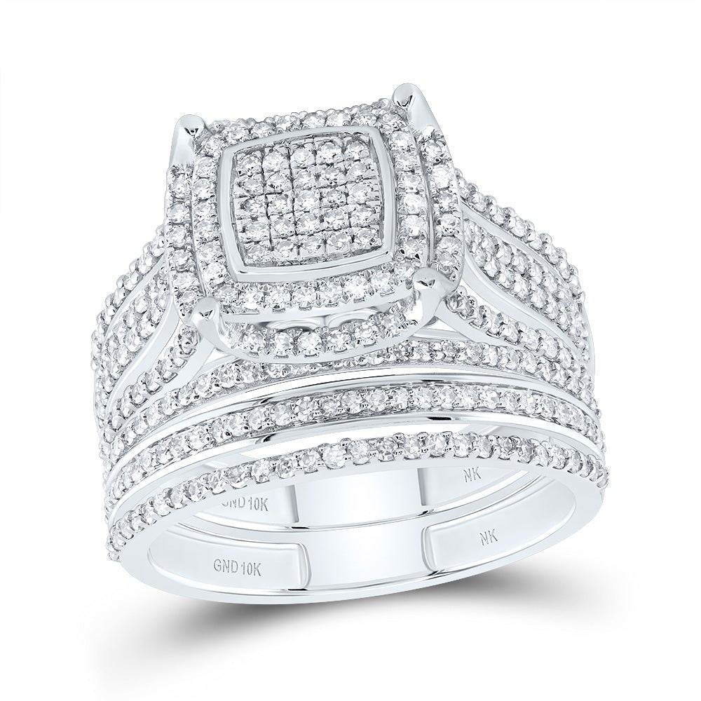 10K White Gold Diamond Fashion Cushion Bridal Set 1 Cttw - Splendid Jewellery