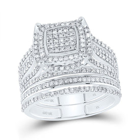 10K White Gold Diamond Fashion Cushion Bridal Set 1 Cttw - Splendid Jewellery