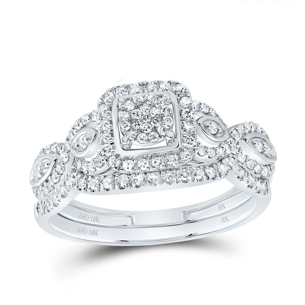 10K White Gold Diamond Fashion Cushion Bridal Set 1/2 Cttw - Splendid Jewellery