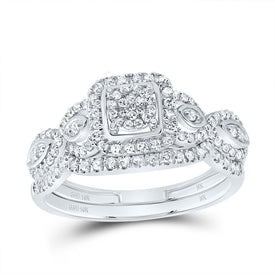 10K White Gold Diamond Fashion Cushion Bridal Set 1/2 Cttw - Splendid Jewellery
