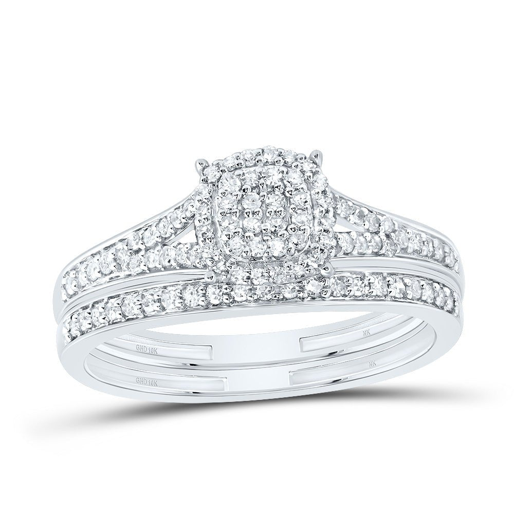 10K White Gold Diamond Fashion Cushion Bridal Set 1/3 Cttw - Splendid Jewellery