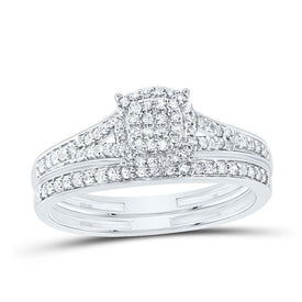 10K White Gold Diamond Fashion Cushion Bridal Set 1/3 Cttw - Splendid Jewellery