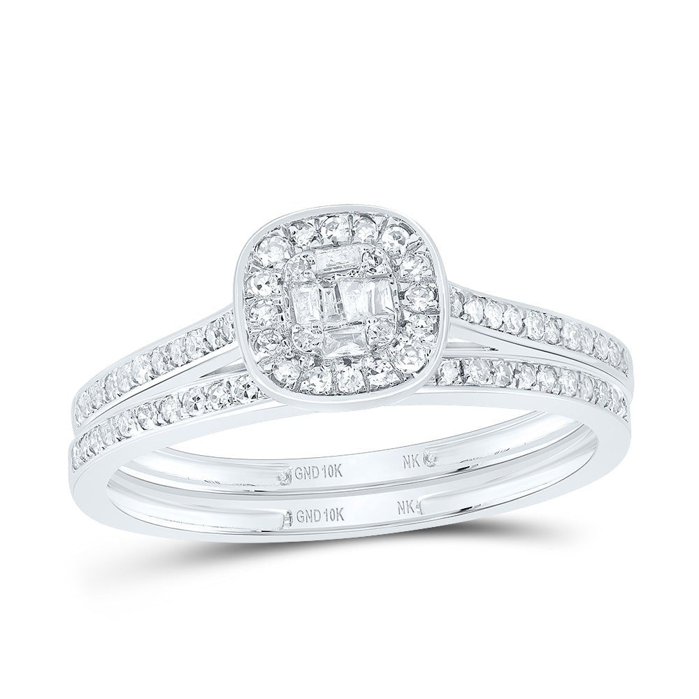 10K White Gold Diamond Fashion Cushion Bridal Set 1/3 Cttw - Splendid Jewellery