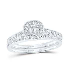 10K White Gold Diamond Fashion Cushion Bridal Set 1/3 Cttw - Splendid Jewellery
