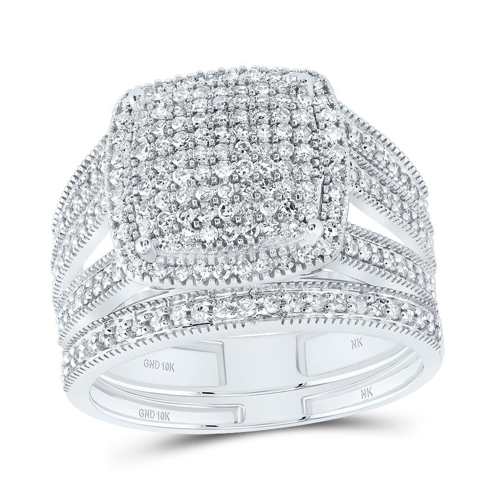 10K White Gold Diamond Fashion Cushion Bridal Set 3/4 Cttw - Splendid Jewellery