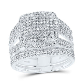 10K White Gold Diamond Fashion Cushion Bridal Set 3/4 Cttw - Splendid Jewellery