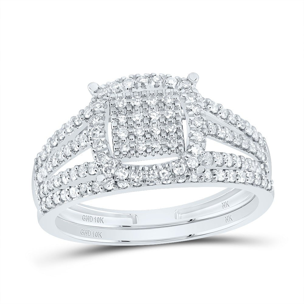 10K White Gold Diamond Fashion Cushion Bridal Set 3/8 Cttw - Splendid Jewellery