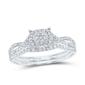 10K White Gold Diamond Fashion Cushion Flower Bridal Set 1/3 Cttw - Splendid Jewellery