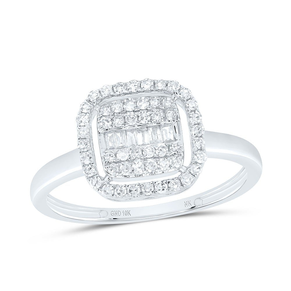 10K White Gold Diamond Fashion Cushion Ring 1/3 Cttw - Splendid Jewellery