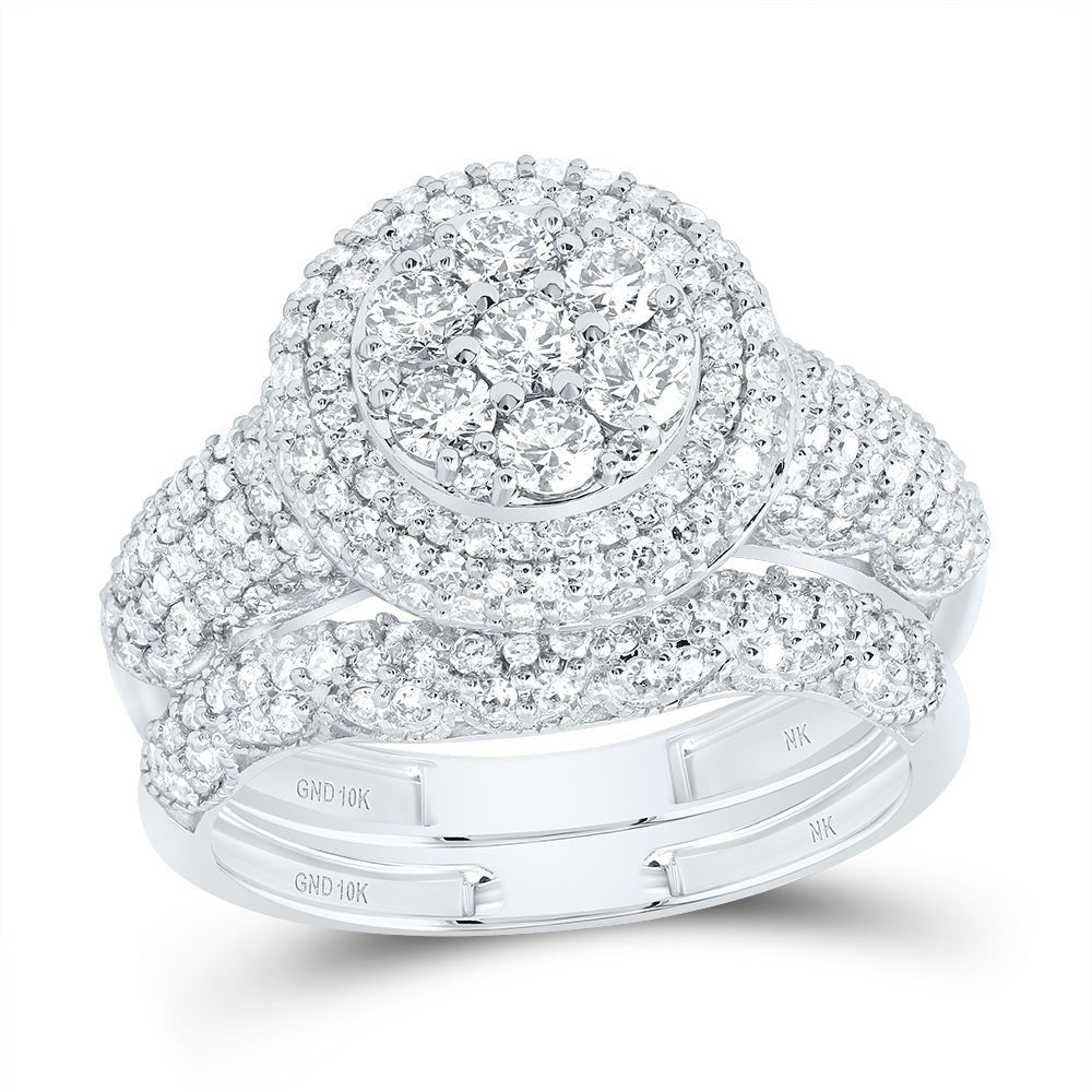 10K White Gold Diamond Fashion Flower Bridal Set 1 1/2 Cttw - Splendid Jewellery