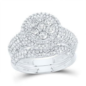 10K White Gold Diamond Fashion Flower Bridal Set 1 1/2 Cttw - Splendid Jewellery