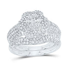 10K White Gold Diamond Fashion Flower Bridal Set 1 1/4 Cttw - Splendid Jewellery