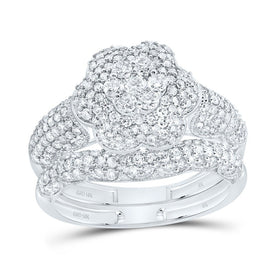 10K White Gold Diamond Fashion Flower Bridal Set 1 1/4 Cttw - Splendid Jewellery