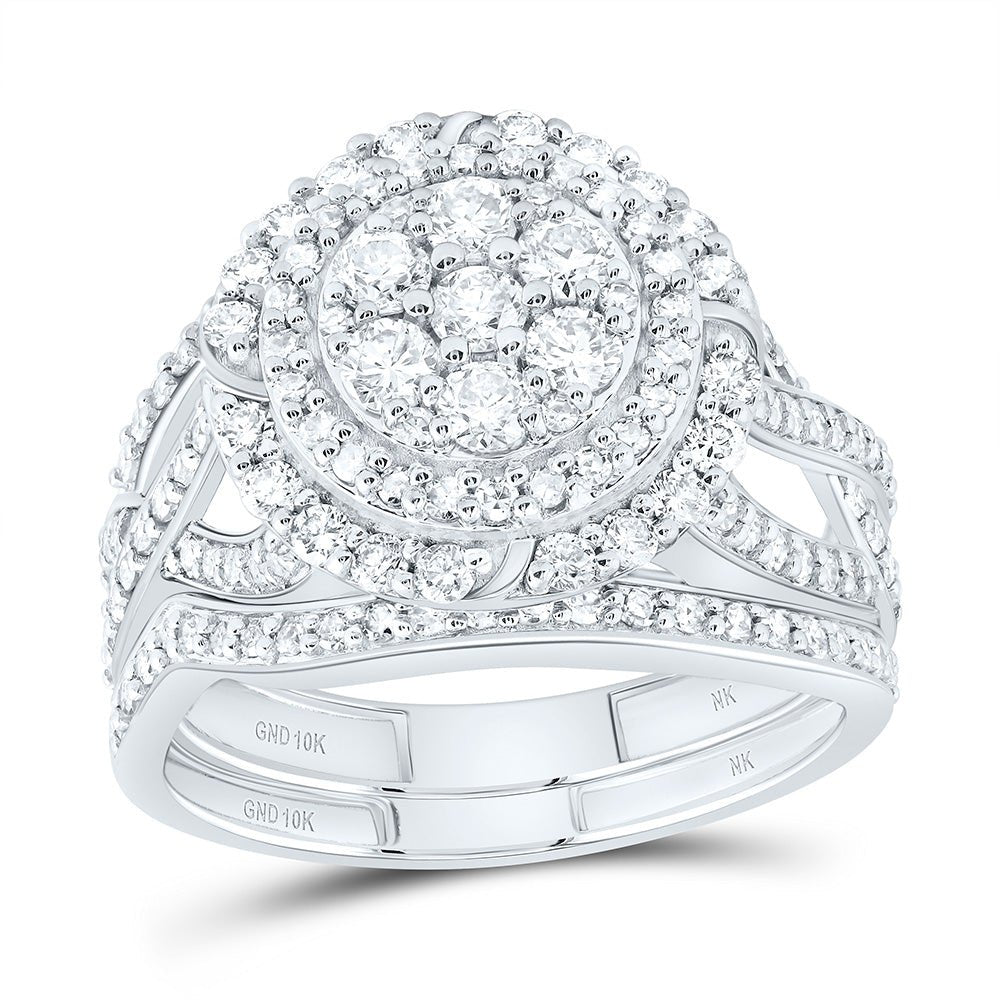 10K White Gold Diamond Fashion Flower Bridal Set 1 1/5 Cttw - Splendid Jewellery