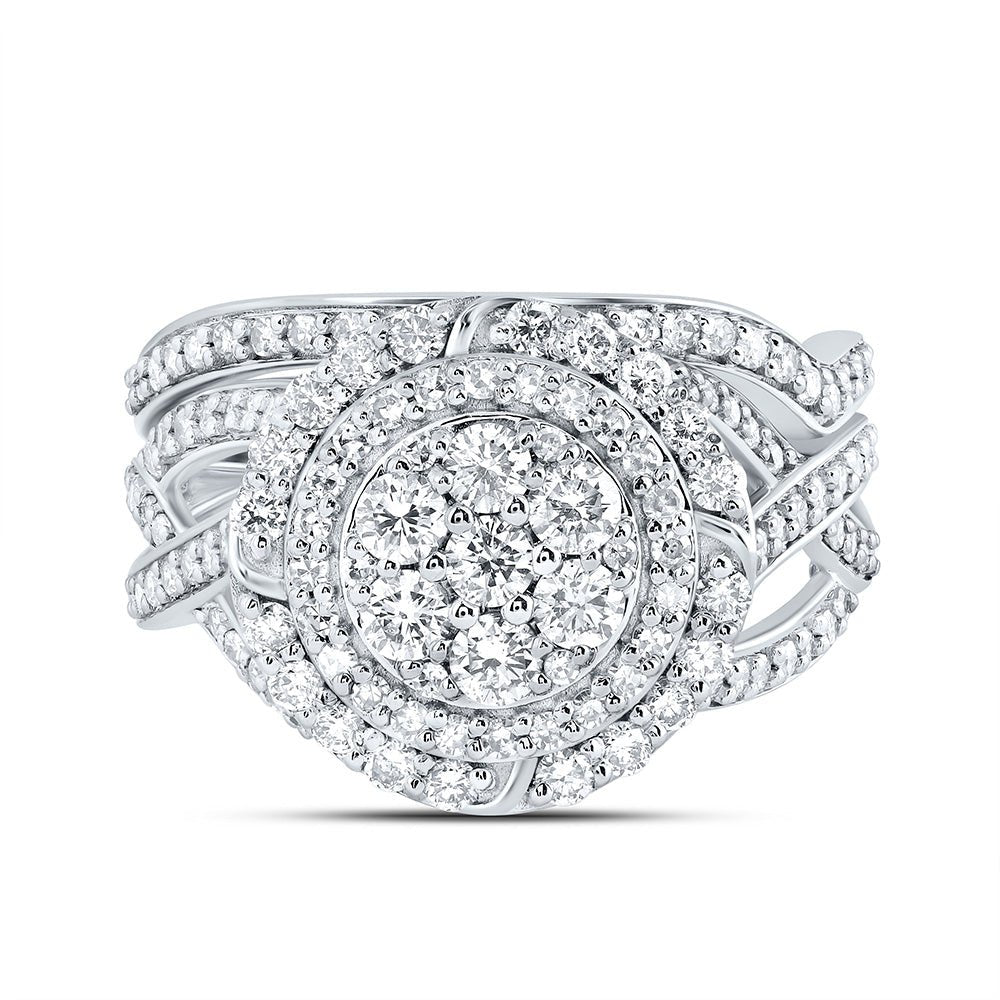 10K White Gold Diamond Fashion Flower Bridal Set 1 1/5 Cttw - Splendid Jewellery