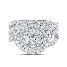 Load image into Gallery viewer, 10K White Gold Diamond Fashion Flower Bridal Set 1 1/5 Cttw - Splendid Jewellery
