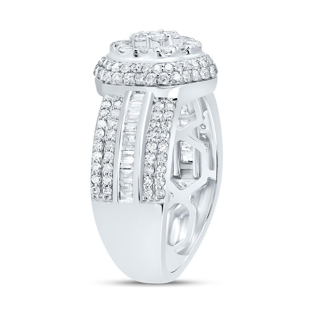 10K White Gold Diamond Fashion Flower Ring 1 Cttw - Splendid Jewellery