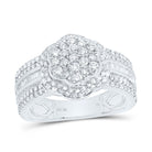 10K White Gold Diamond Fashion Flower Ring 1 Cttw - Splendid Jewellery