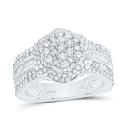 10K White Gold Diamond Fashion Flower Ring 1 Cttw - Splendid Jewellery