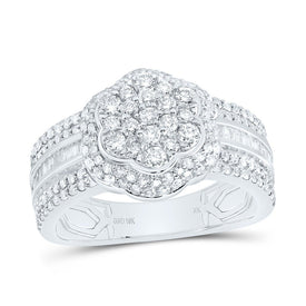 10K White Gold Diamond Fashion Flower Ring 1 Cttw - Splendid Jewellery