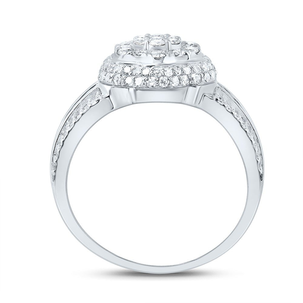 10K White Gold Diamond Fashion Flower Ring 1 Cttw - Splendid Jewellery