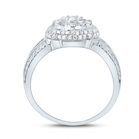 10K White Gold Diamond Fashion Flower Ring 1 Cttw - Splendid Jewellery