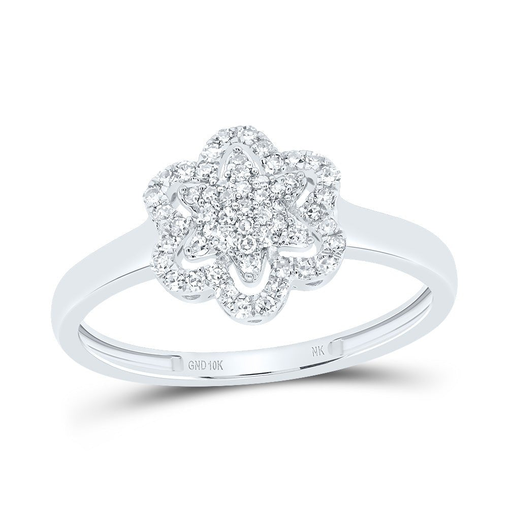 10K White Gold Diamond Fashion Flower Ring 1/5 Cttw - Splendid Jewellery