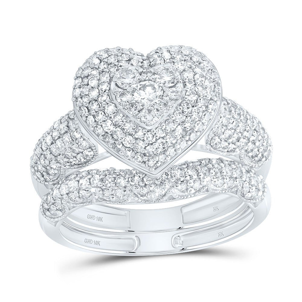 10K White Gold Diamond Fashion Heart Bridal Set 1 1/5 Cttw - Splendid Jewellery