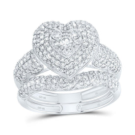 10K White Gold Diamond Fashion Heart Bridal Set 1 1/5 Cttw - Splendid Jewellery