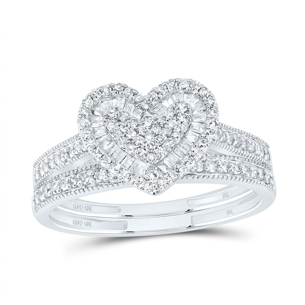 10K White Gold Diamond Fashion Heart Bridal Set 1/2 Cttw - Splendid Jewellery