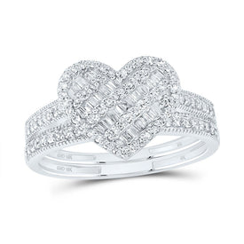 10K White Gold Diamond Fashion Heart Bridal Set 1/2 Cttw - Splendid Jewellery