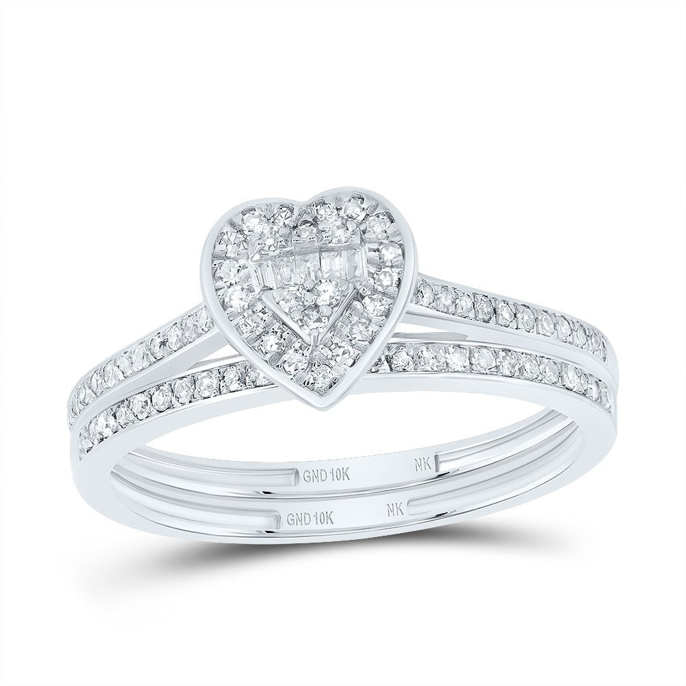 10K White Gold Diamond Fashion Heart Bridal Set 1/3 Cttw - Splendid Jewellery
