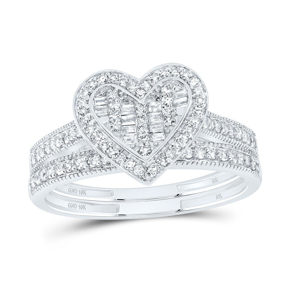 10K White Gold Diamond Fashion Heart Bridal Set 1/3 Cttw - Splendid Jewellery