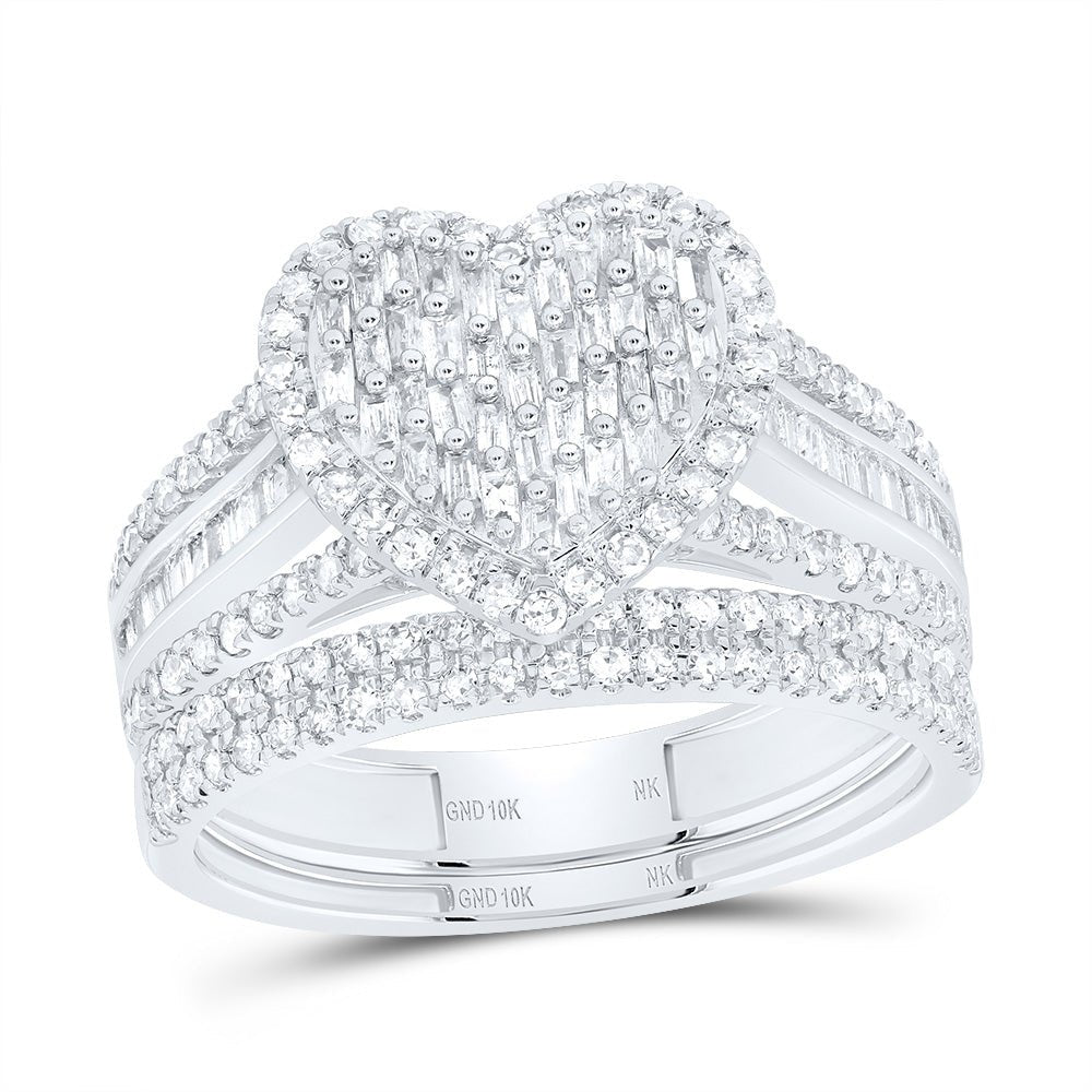 10K White Gold Diamond Fashion Heart Bridal Set 3/4 Cttw - Splendid Jewellery