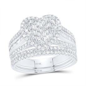 10K White Gold Diamond Fashion Heart Bridal Set 3/4 Cttw - Splendid Jewellery