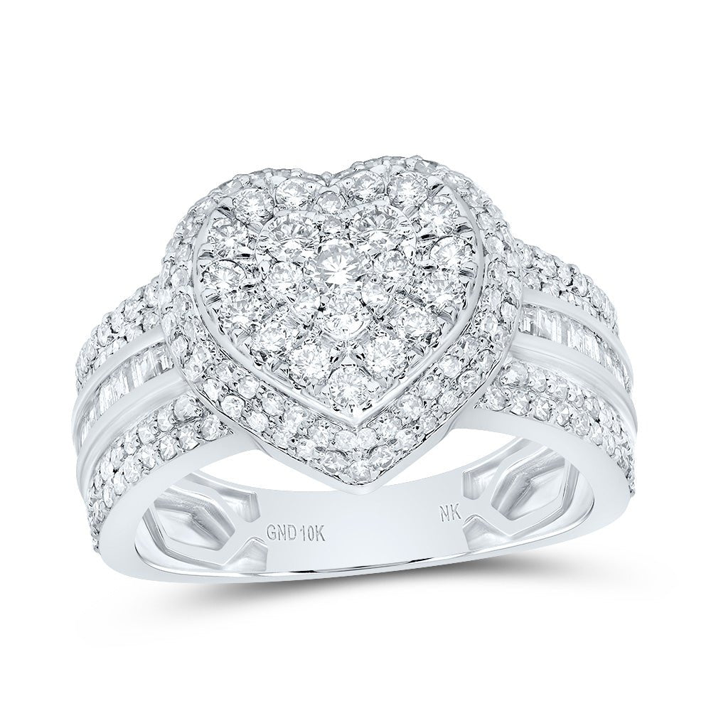 10K White Gold Diamond Fashion Heart Ring 1 Cttw - Splendid Jewellery