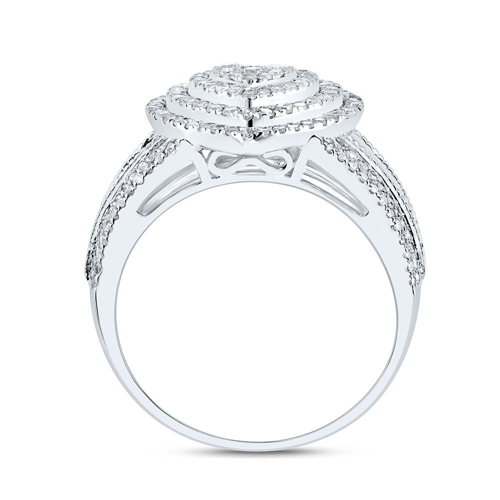 10K White Gold Diamond Fashion Heart Ring 1 Cttw - Splendid Jewellery