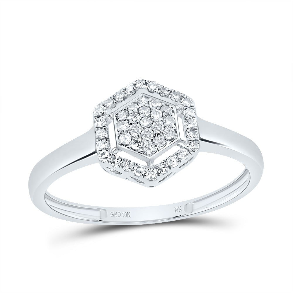 10K White Gold Diamond Fashion Hexagon Ring 1/6 Cttw - Splendid Jewellery
