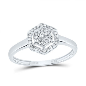 10K White Gold Diamond Fashion Hexagon Ring 1/6 Cttw - Splendid Jewellery
