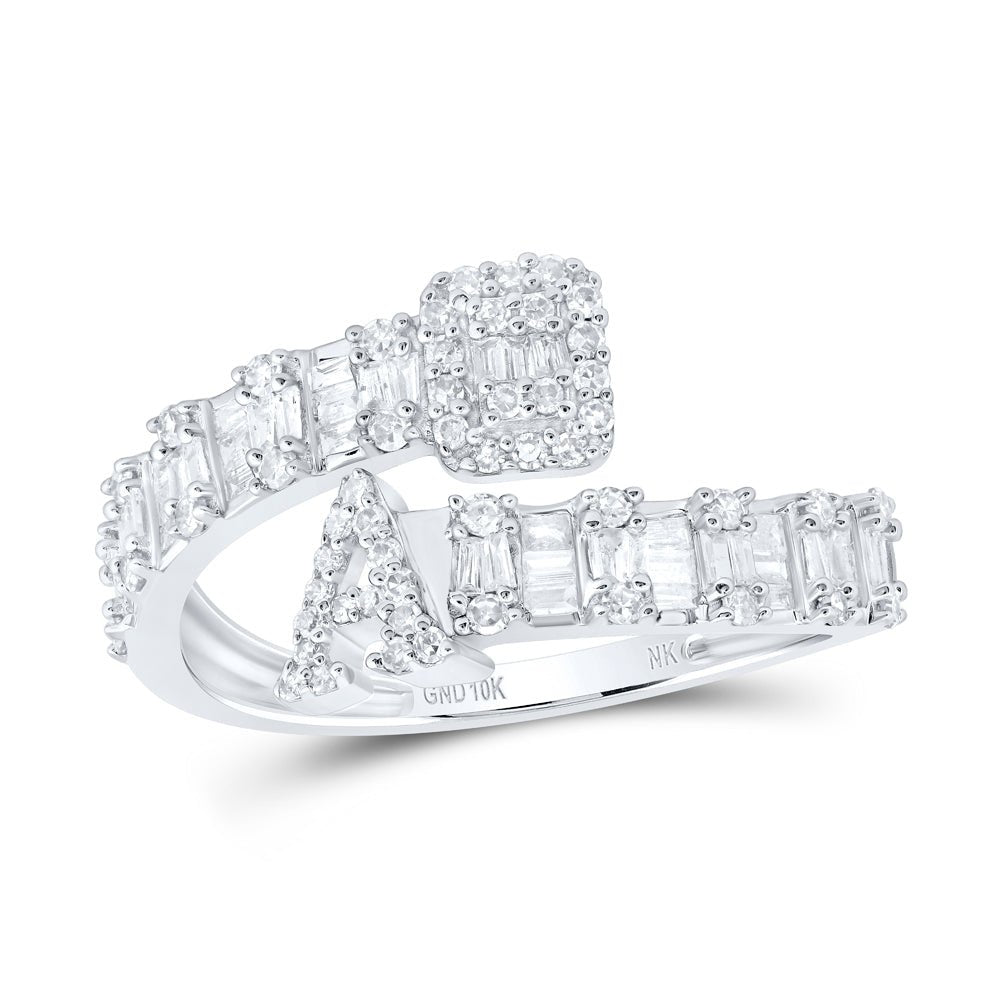 10K White Gold Diamond Fashion Initial "A" Women's Cuff Ring 1/2 Cttw - Splendid Jewellery