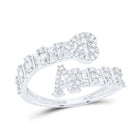 10K White Gold Diamond Fashion Initial "A" Women's Heart Cuff Ring 1/2 Cttw - Splendid Jewellery