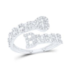 10K White Gold Diamond Fashion Initial "B" Women's Heart Cuff Ring 1/2 Cttw - Splendid Jewellery